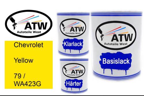 Chevrolet, Yellow, 79 / WA423G: 1L Lackdose + 1L Klarlack + 500ml Härter - Set, von ATW Autoteile West.